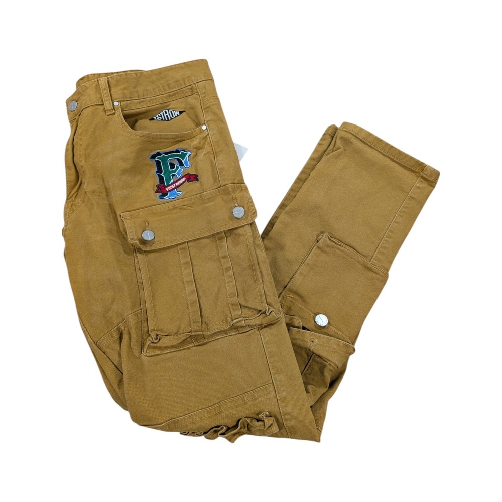 First Row Cargo Pants Mens 36 Brown Excellent Patch Streetwear Moto Utility